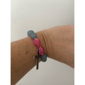 pink and blue bead prayer bracelet